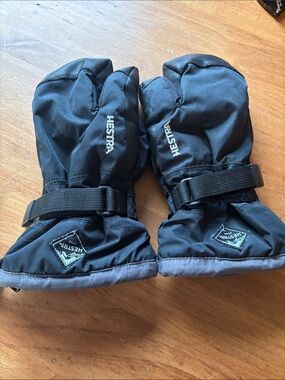 Hestra Black Mittens with Gray Trim
